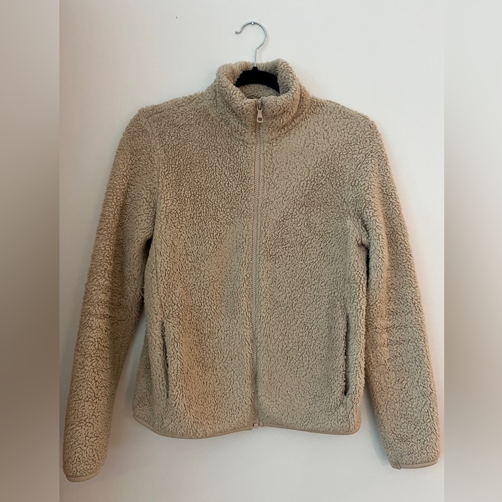 Uniqlo Cream Teddy Jacket Plush Fleece High Collar